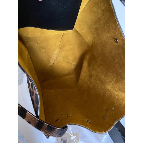 Jimmy Choo Leopard Twist Tote Suede Leather Trim Calf Hair Mustard Yellow Italy - Picture 2 of 16